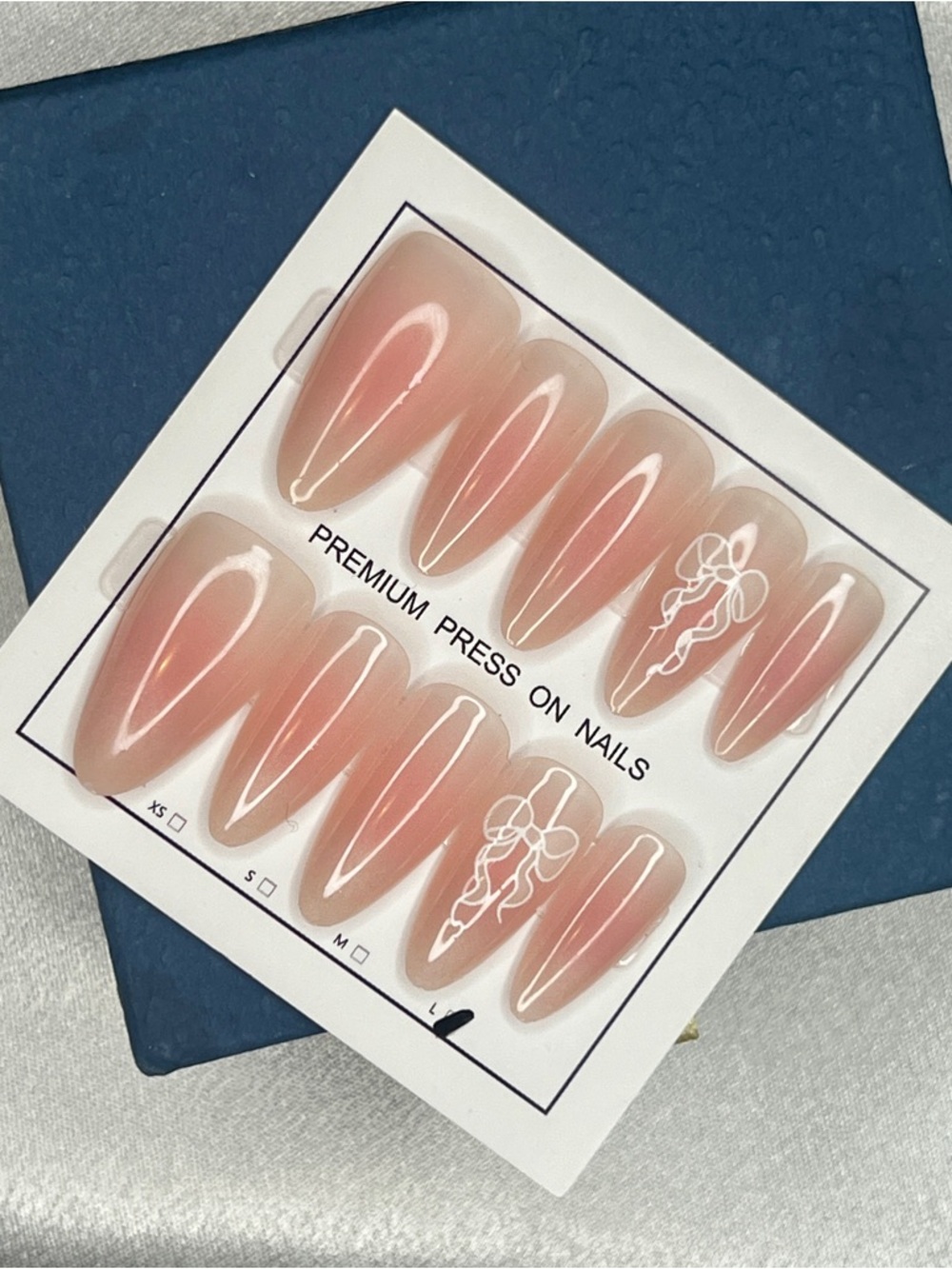 Premium Press On Nails in Blush Pink with White Floral Accent size L